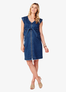 Model is 5'9", 7 1/2 months pregnant and wears size S.||Medium Wash
