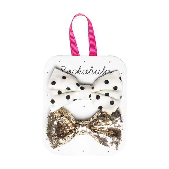 Velvet And Glitter Bow Clips Gold
