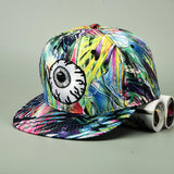 2017 Fashion colorful graffiti big eyes Hip Hop Baseball caps for women Couple hats Flat Brim Vintage doodle Hippie Snapback Cap
