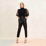 Black Sheer Puff Sleeve Knit Top