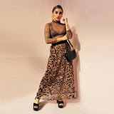 Brown Leopard Pleat Skirt