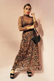 Brown Leopard Pleat Skirt
