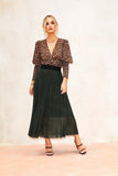 Green Cheetah Pleated Skirt