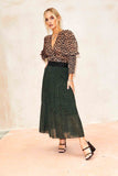 Green Cheetah Pleated Skirt