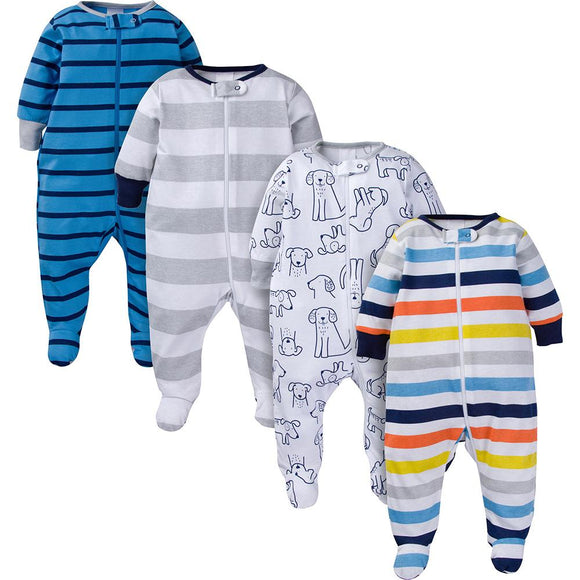 4-Pack Onesies Brand Baby Boy Navy Puppies Sleep N' Play