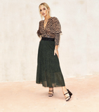 Green Cheetah Pleated Skirt