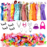 32 Item/Set Doll Accessories =10 Pcs Doll Clothes Dress +4 Glasses +6 Plastic Necklace +2 Handbag +10 Pairs Shoes for Barbie doll Hot Trending Deal 