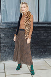Brown Cheetah Pleated Skirt