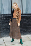 Brown Cheetah Pleated Skirt