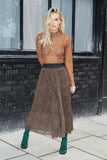 Brown Cheetah Pleated Skirt