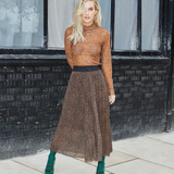 Brown Cheetah Pleated Skirt